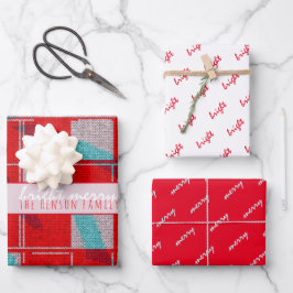 Merry Bright Red Sticka Knitting Family Helgdag