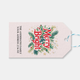 Merry & Bright Red White-jul Presentetikett