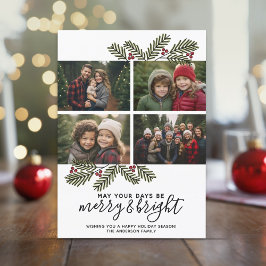 Merry Bright Retro 4-foto jul Gräs Grenar Julkort
