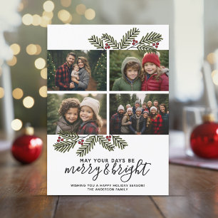 Merry Bright Retro 4-foto jul Gräs Grenar Julkort
