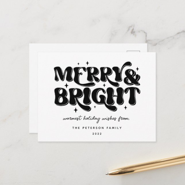 Merry & Bright Retro Helg Vykort (Fram/Back In Situ)