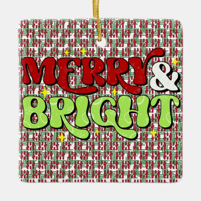 Merry & Bright - Retro jul Glad helg Julgransprydnad Keramik (Framsida)