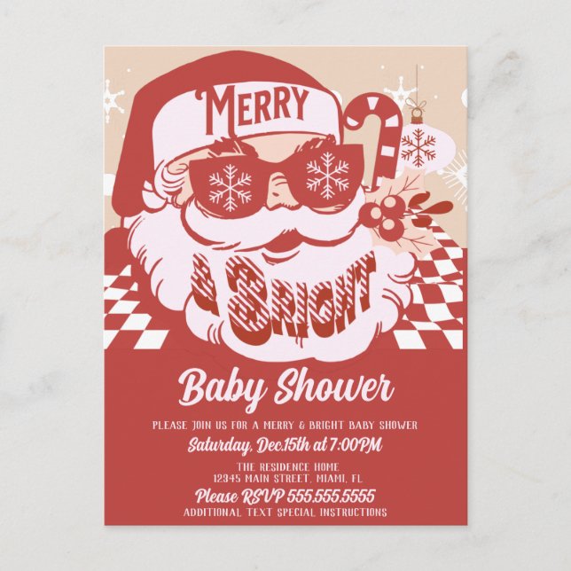 Merry Bright Retro jultomjul Baby Shower Red Vykort (Framsida)