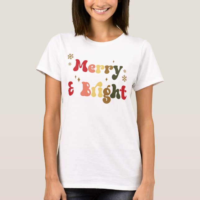 Merry & Bright Retro T Shirt (Framsida)