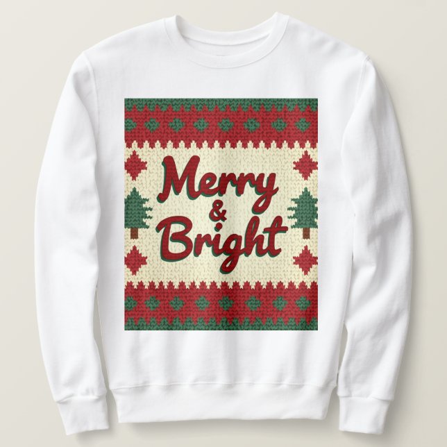 Merry & Bright Retro Ugly jul Sweater Patter Lång Ärmad Tröja (Design framsida)