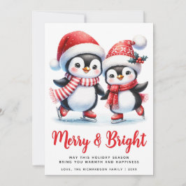 Merry Bright Roligt Penguins White Red-jul Julkort