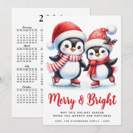 Merry Bright Roligt Penguins White Red-jul Julkort