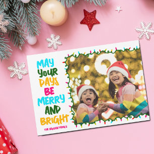 Merry Bright Rosa Blue jul Ljus Photo Julkort