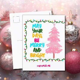 Merry Bright Rosa Julgran Cute Anpassningsbar Helg Vykort