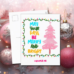 Merry Bright Rosa Julgran Cute Anpassningsbar Helg Vykort