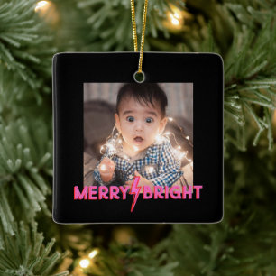 Merry ⚡ Bright Rosa Lightning Bult-jul Julgransprydnad Keramik
