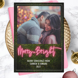 Merry + Bright Rosa Neon Boxwood-julfoto Julkort
