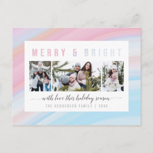 Merry & Bright Rosa Pastel Helgdag Photo Collage Vykort