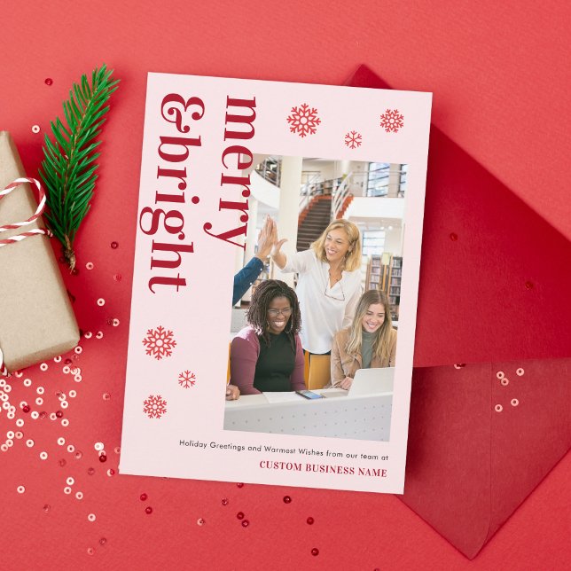 Merry Bright Rosa Red Team Photo Business Julafton Julkort (Skapare uppladdad)