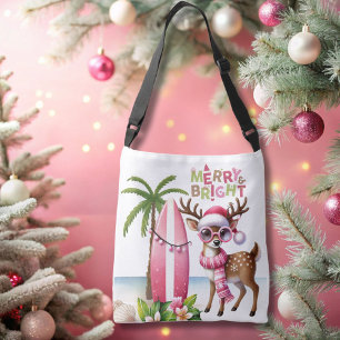 Merry & Bright Rosa Tropical Reindeer Tote Bag Axelväska