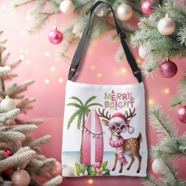 Merry & Bright Rosa Tropical Reindeer Tote Bag Axelväska (Skapare uppladdad)