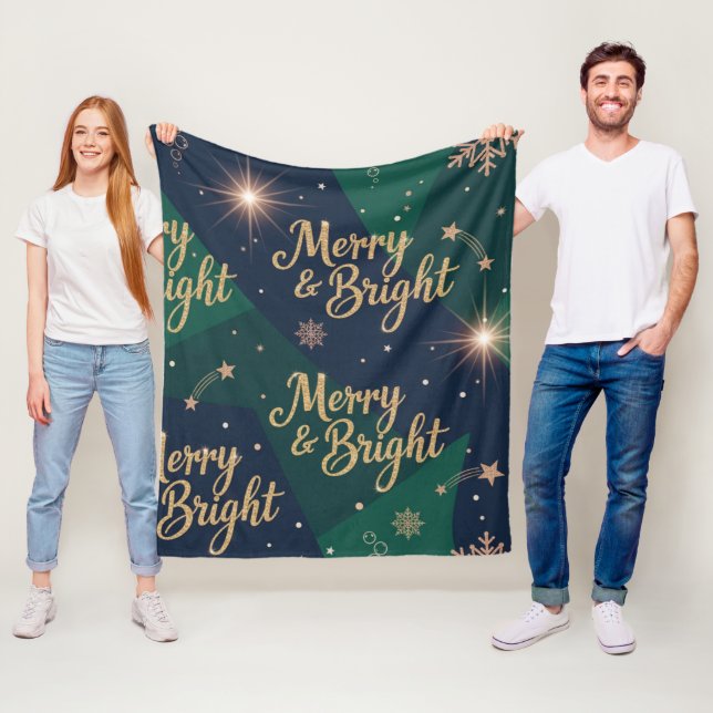 Merry & Bright Rose Gold Glitter Christmas Holiday Fleecefilt (På plats)