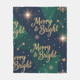 Merry & Bright Rose Gold Glitter Christmas Holiday Fleecefilt