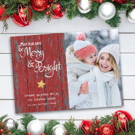 Merry Bright Rustic Red Wood Script Anpassningsbar Julkort