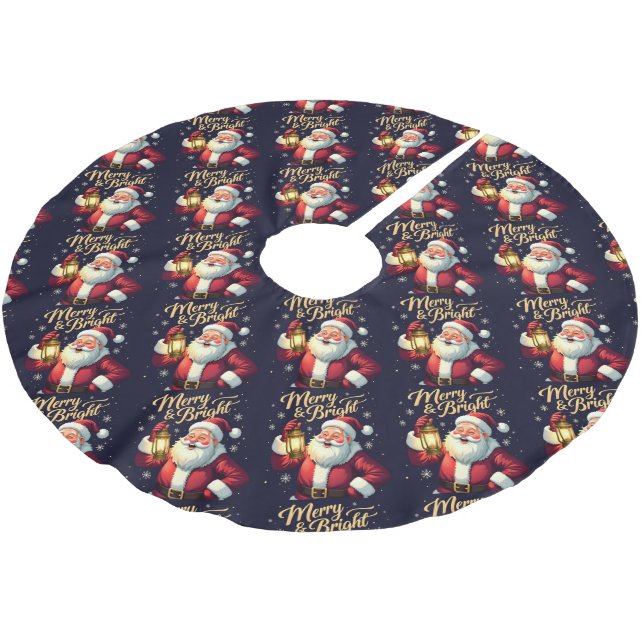 Merry Bright Santa Holding Lantern Illustration Julgransmatta Borstad Polyester (Vinklad)