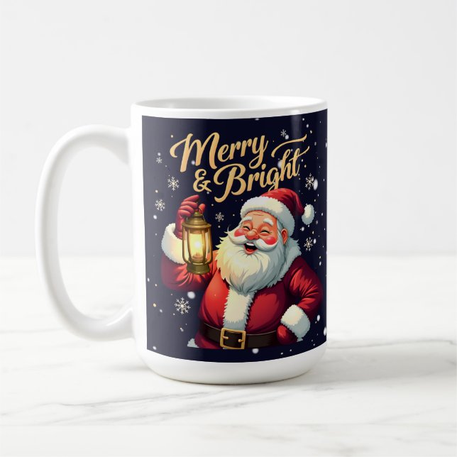 Merry Bright Santa Holding Lantern Illustration Kaffemugg (Vänster)