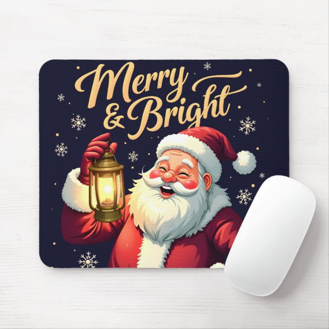 Merry Bright Santa Holding Lantern Illustration Musmatta (Med mus)