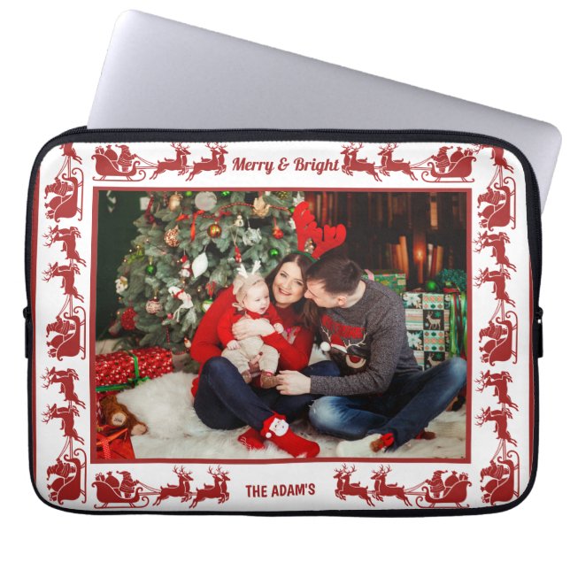 Merry & Bright Santa Sleigh Ride Christmas Photo Laptop Fodral (Framsidan)