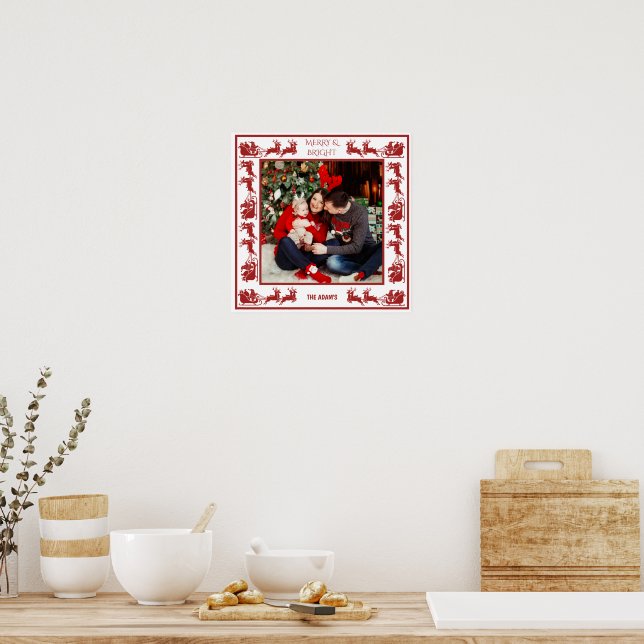 Merry & Bright Santa Sleigh Ride Christmas Photo Poster (Kök)