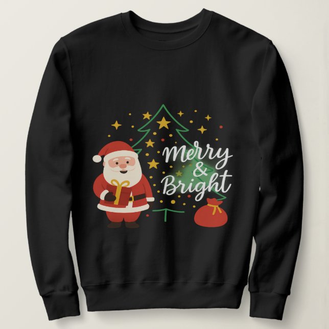 Merry & Bright Santa Xmas Tree Sweatshirt Gift T Shirt (Design framsida)