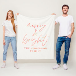 Merry & Bright-skript text röd och vit jul Fleecefilt