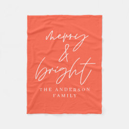 Merry & Bright-skript text röd och vit jul Fleecefilt