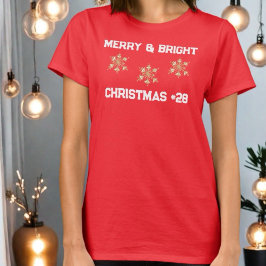 Merry Bright snowflake din åldersmonogram röd vit T Shirt