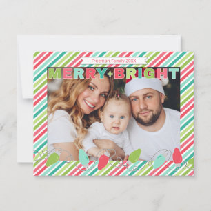 Merry + Bright Streckad julfotkort Anteckningskort