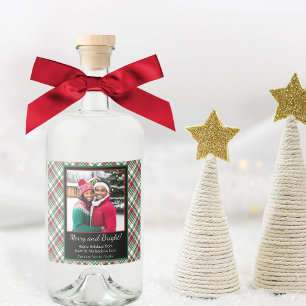 Merry & Bright Tartan eller Play Helgdag Photo Spritflaskor Etikett