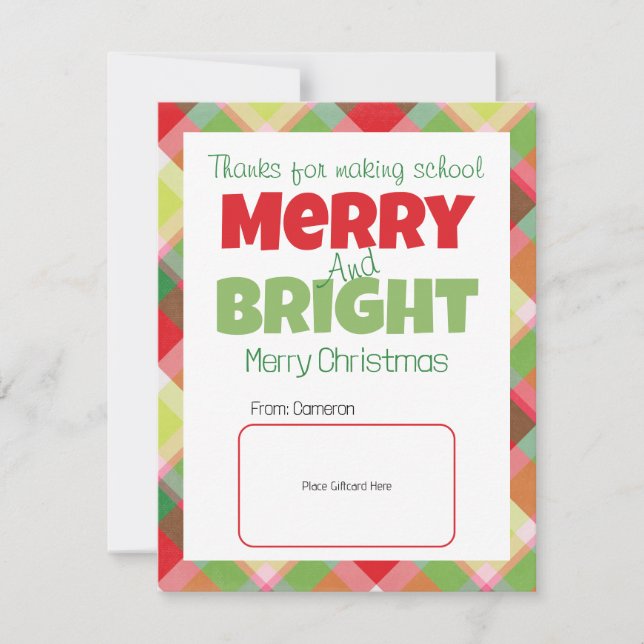 Merry & Bright Teacher Tack Gift Card Inbjudningar (Framsida)