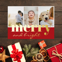 Merry Bright Tre Photo Red White-jul