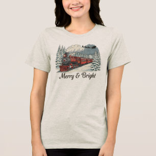 Merry Bright Vintage jul Tåg Graphic T-Shi T Shirt