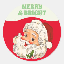 MERRY & BRIGHT Vintage Retro Jolly Santa Jul Runt Klistermärke