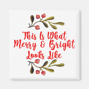 Merry Bright Watercolor Holly-juldekan Magnet