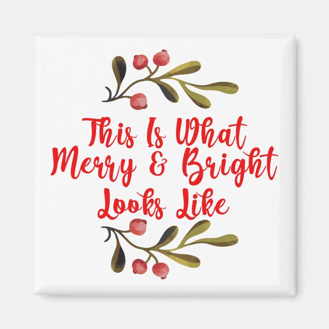 Merry Bright Watercolor Holly-juldekan Magnet (Framsidan)