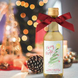Merry & Bright Watercolor Julgran Mini Vinetikett