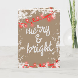 Merry & Bright Writing Red Snowy Träd Ljus Kraft Helgkort
