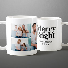 Merry & BrightStor 3-familjens fotokollage jul Kaffemugg