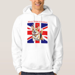 Merry British jul Corgi Reindeer Antlers Hoodie