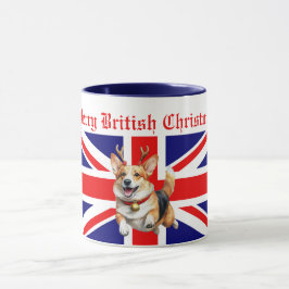 Merry British jul Corgi Reindeer Antlers Mugg