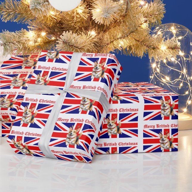 Merry British jul Corgi Reindeer Antlers Presentpapper (Helgdagar)