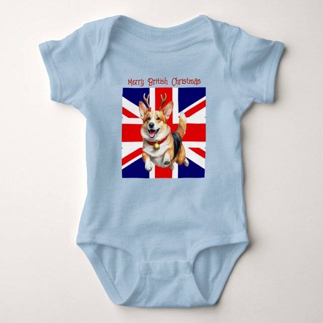 Merry British jul Corgi Reindeer Antlers T Shirt (Framsida)