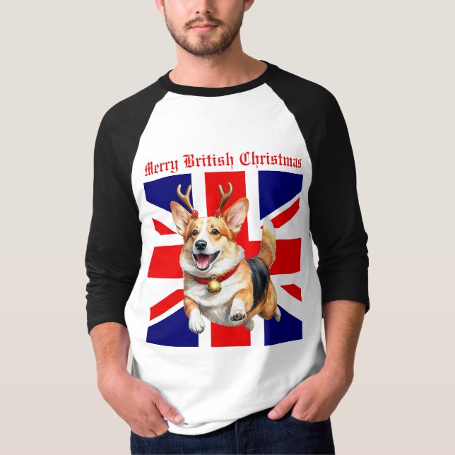 Merry British jul Corgi Reindeer Antlers T Shirt (Framsida)