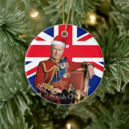 Merry British jul Kung Charles III Julgransprydnad Keramik
