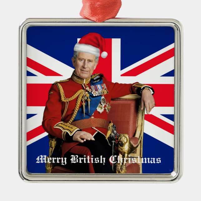 Merry British jul Kung Charles III Julgransprydnad Metall (Framsidan)